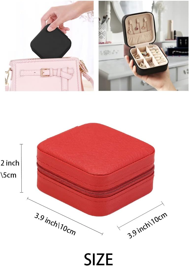 ZPROW Travel Jewelry Case, Mini Portable Jewelry Travel Boxes, Small Jewelry Organizer for Rings, Earrings, Pendants, Watches, Necklaces, Lipsticks Organizer Storage Holder Case (Red) - Image 3