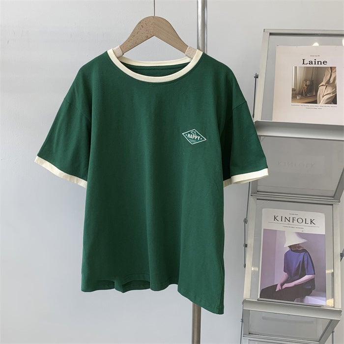 Summer Short-sleeved T-shirt for Women and Middle School Students Korean Style Loose Slimming All-match Retro Chic Hong Kong Style Half-sleeved Top - Image 1