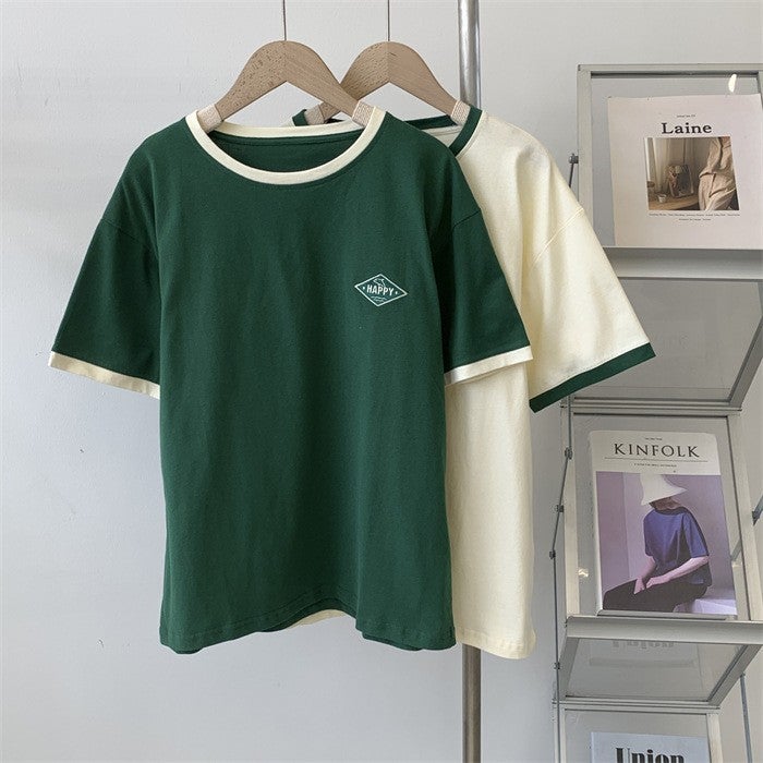 Summer Short-sleeved T-shirt for Women and Middle School Students Korean Style Loose Slimming All-match Retro Chic Hong Kong Style Half-sleeved Top - Image 2