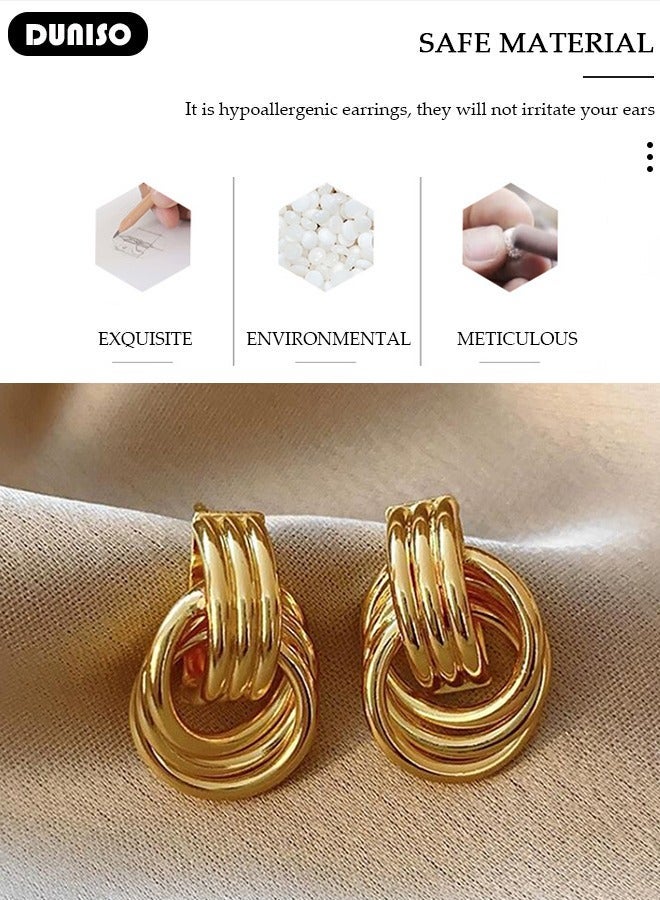 DUNISO Double-layer Gold Hoop Earrings Set Gold Plated Rounded Lightweight Gold Hoops Hypoallergenic Earrings for Women Girls - Image 5