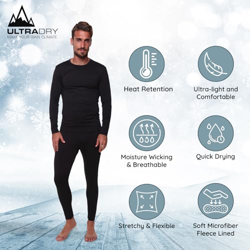 Ultra Dry Men's Thermal Set, Lightweight Ultra Soft Fleece Shirt and Pants,Black,X-Large - Image 2