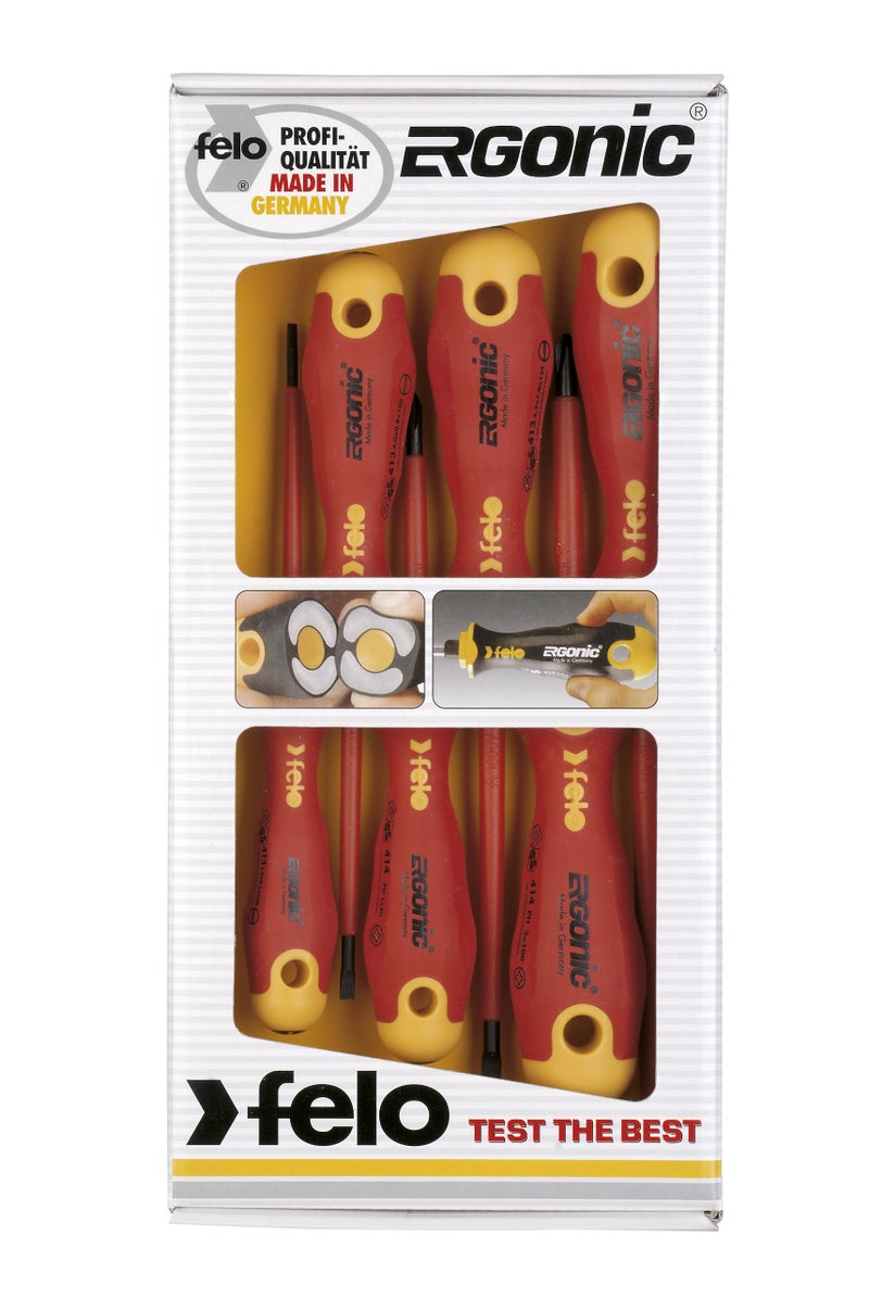 Felo 07157 53169 Ergonic Insulated Slotted & Phillips Screwdrivers, Set of 6 - Image 1