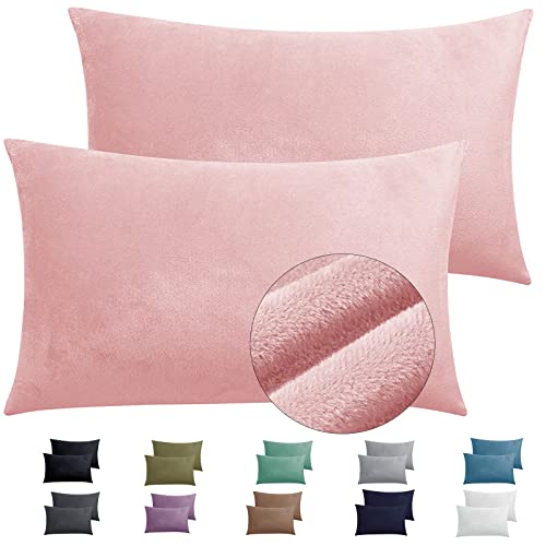 TELUS 2 Pack Zippered Velvet Standard Pillowcases, Super Soft and Cozy Luxury Fuzzy Flannel Pillow Cases with Zipper, 20x26 Inches, Pink - Image 1