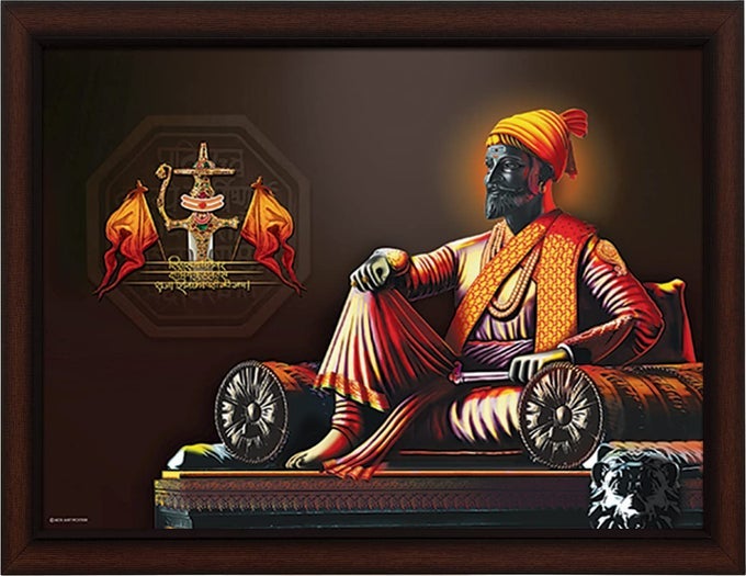 CHHATRAPATI SHIVAJI MAHARAJ UV SUGAR MATT TEXTURED EFFECT FRAMED HD DIGITAL REPRINT WALL ART PAINTING FOR DCOR HOMEOFFICEBEDROOMLIVING ROOM WALL MULTICOLOR 35X28 CM PACK OF 1