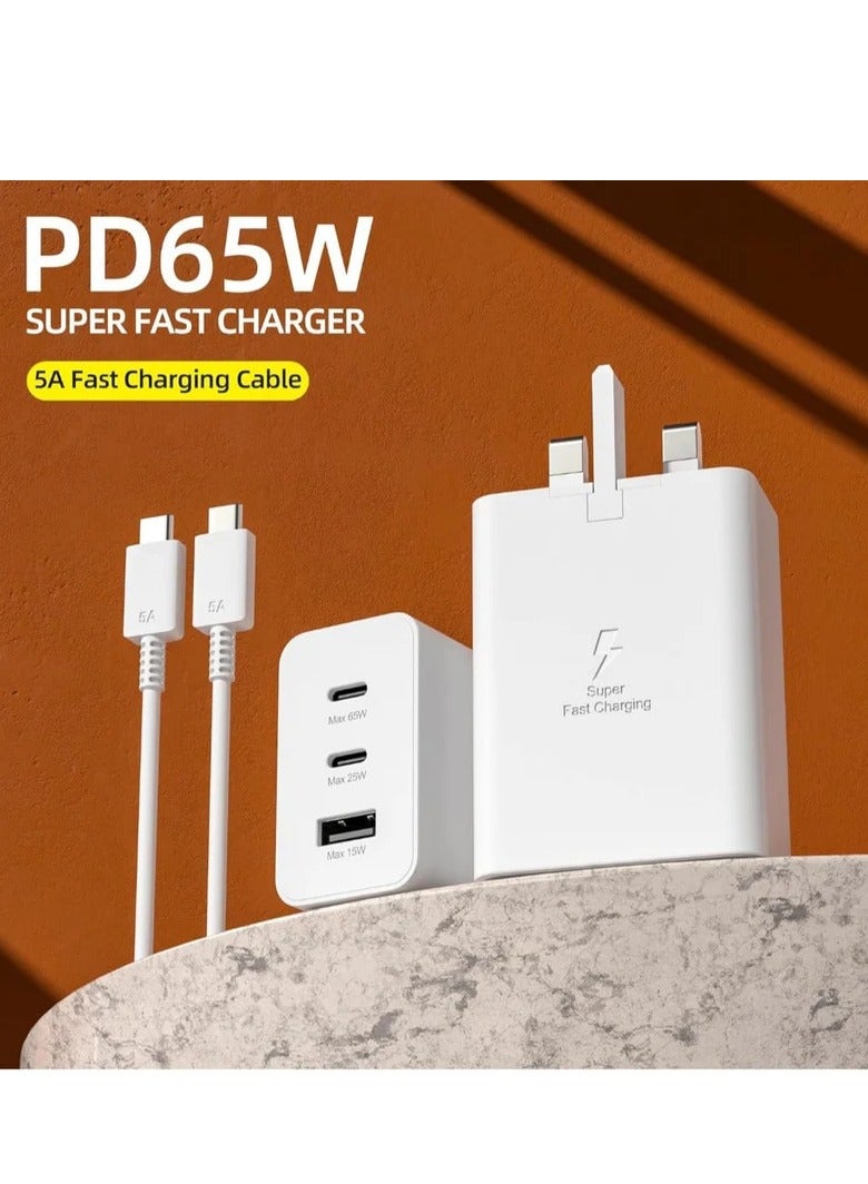 Panvil 65W 3-Port Super Fast Charging Adapter with Type-C Earphone Combo – PD USB-C Charger Block with USB-C Cable, Multi-Port Fast Charger Head for iPhone, iPad, Samsung Galaxy, Android Phones, Tablets & Laptops – High-Speed Power Delivery Wall Charger - Image 4