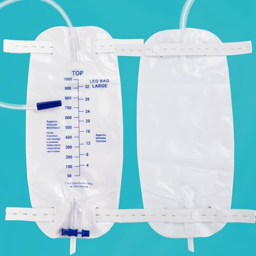 FURWEY 4 Pack 1000ml Catheter Bags with 18 Drainage TubeAnti Reflux ValveLarge Capacity Urine Leg Catheter with Two LatexFree Straps Easy Flip Drain Urinary Catheter for Men Women - Image 5