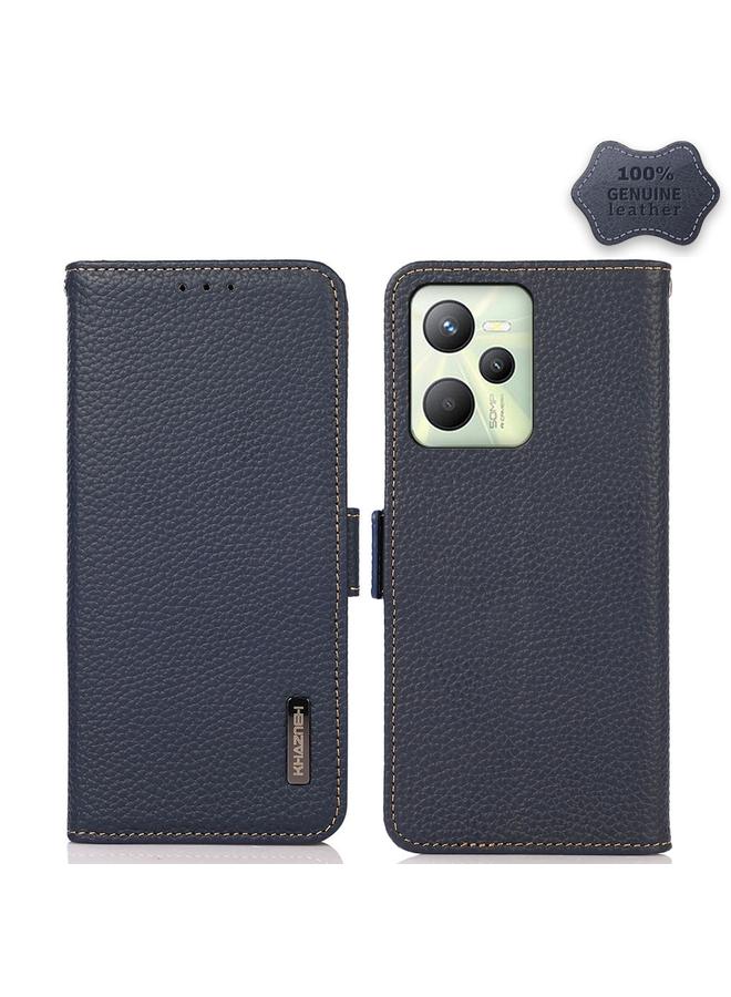 اس-توب جراب هاتف OPPO Realme C35 KHAZNEH من الجلد الطبيعي الليتشي المغناطيسي الجانبي بتقنية RFID - Image 1