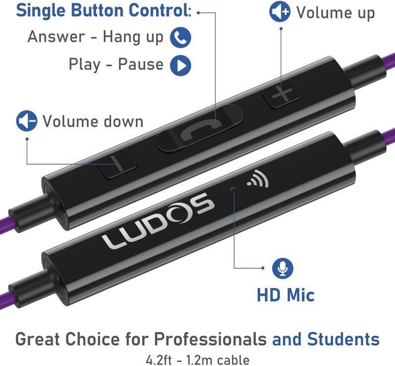 LUDOS Ultra iPhone Wired Headphones Earbuds Earphones with Lightning Connector Apple MFi Certified, 5 Years Warranty, for iPhone 14 13 12 11 Pro Max X XS XR 8 7 Plus with Microphone Control - Purple - Image 5