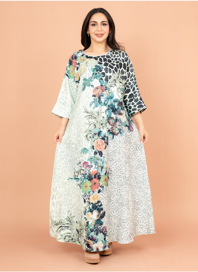 IKKXA Vibrant Floral Embellished Jalabiya IK1002 Green  - Image 1