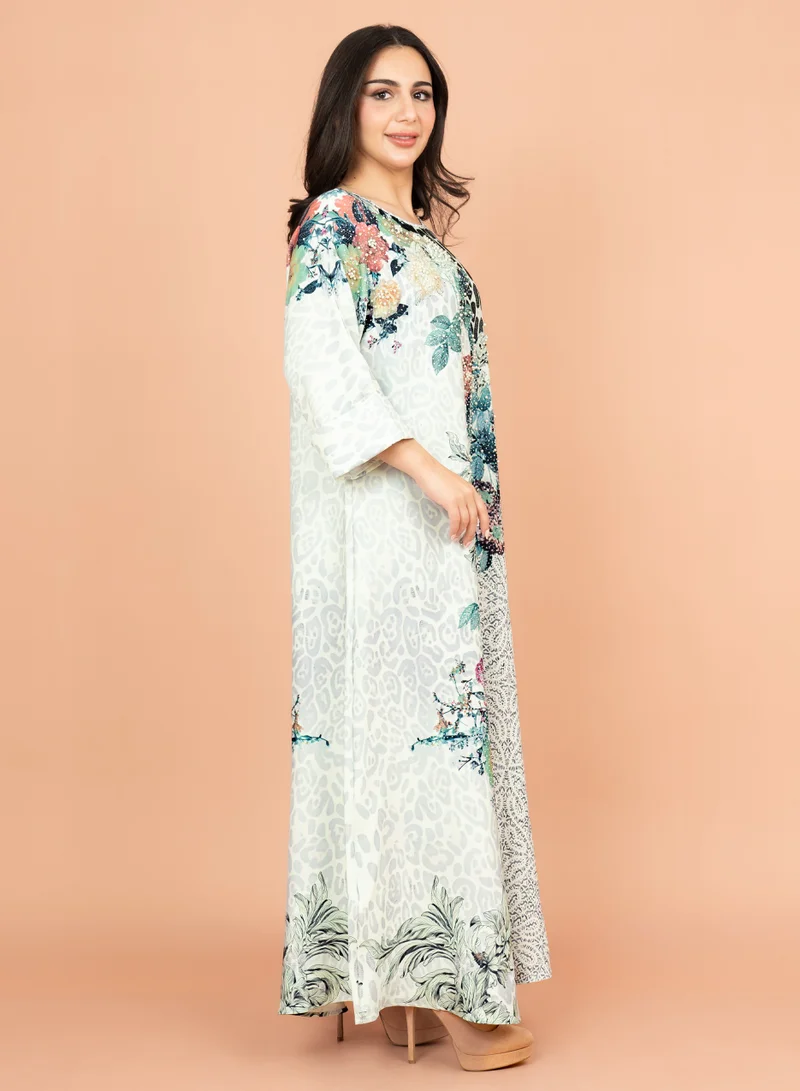 IKKXA Vibrant Floral Embellished Jalabiya IK1002 Green