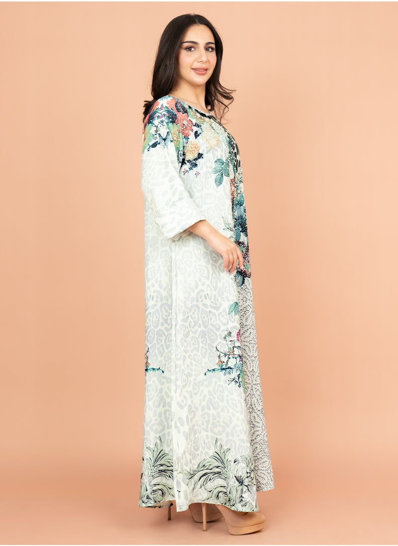 IKKXA Vibrant Floral Embellished Jalabiya IK1002 Green  - Image 3