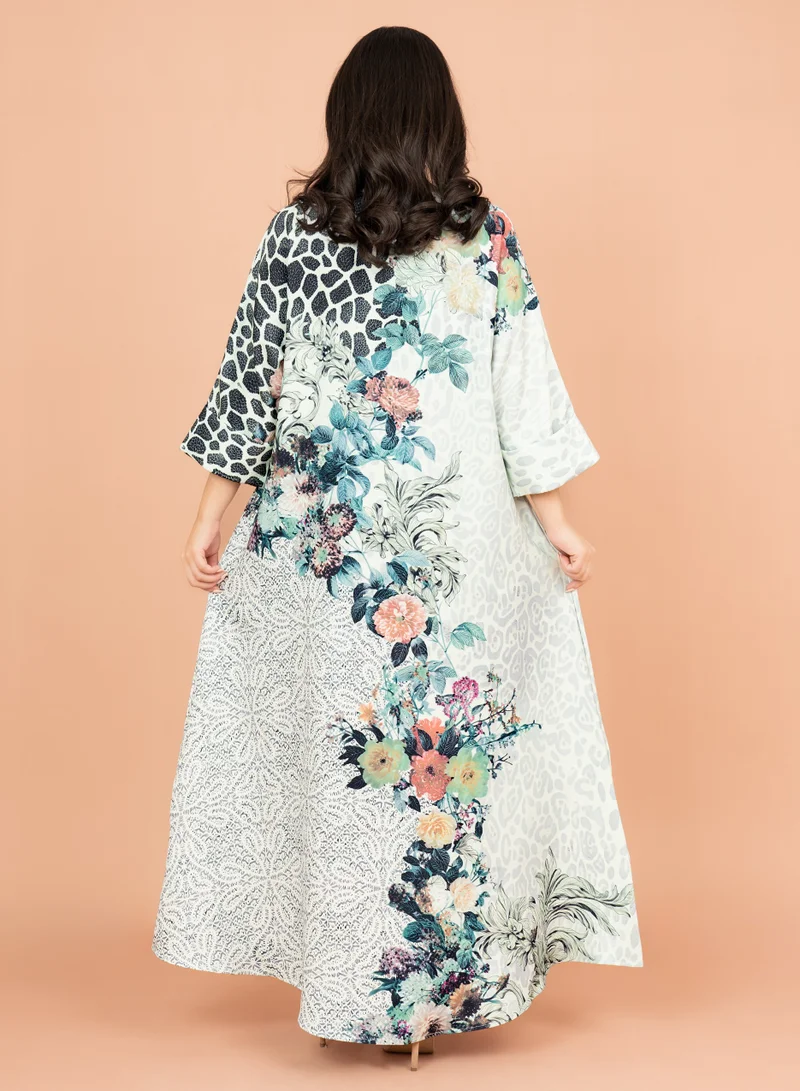 IKKXA Vibrant Floral Embellished Jalabiya IK1002 Green