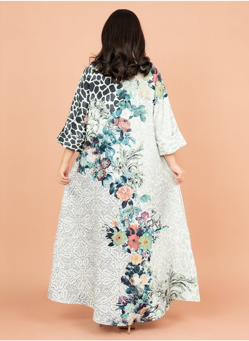 IKKXA Vibrant Floral Embellished Jalabiya IK1002 Green  - Image 4