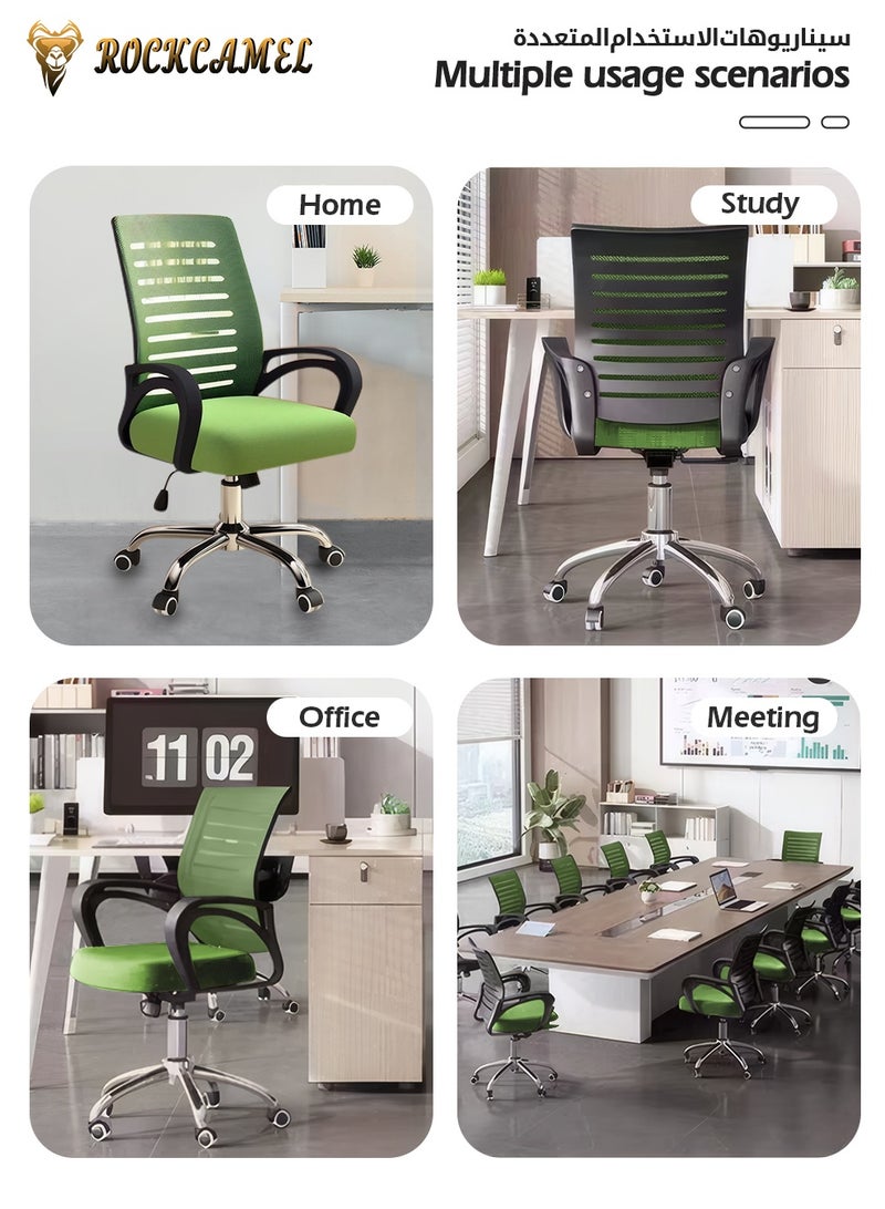 ROCKCAMEL كرسي كمبيوتر مريح، كرسي مكتب شبكي قابل للتنفس مع مساند للذراعين واسعة، ارتفاع 10 سم قابل للتعديل، قاعدة عجلات فولاذية، كرسي تنفيذي لدراسة المكتب المنزلي - Image 5