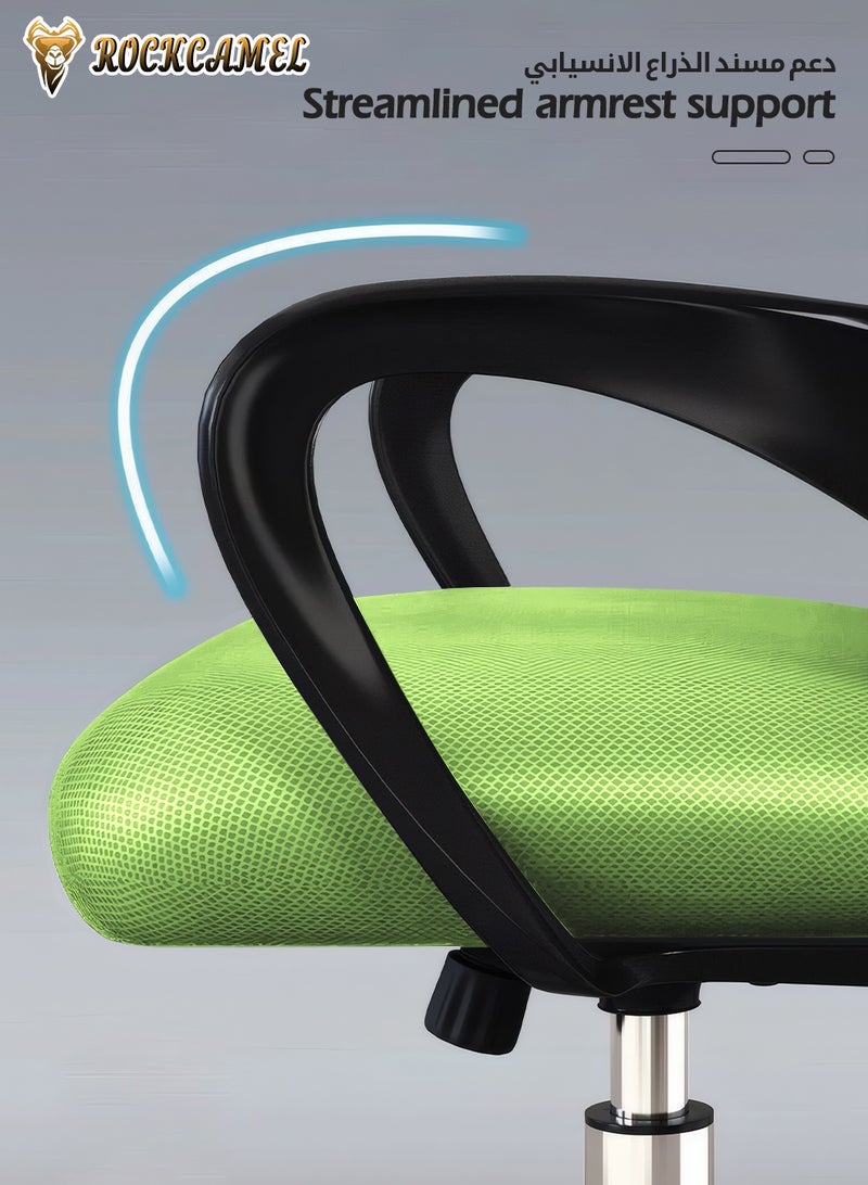 ROCKCAMEL كرسي كمبيوتر مريح، كرسي مكتب شبكي قابل للتنفس مع مساند للذراعين واسعة، ارتفاع 10 سم قابل للتعديل، قاعدة عجلات فولاذية، كرسي تنفيذي لدراسة المكتب المنزلي - Image 3