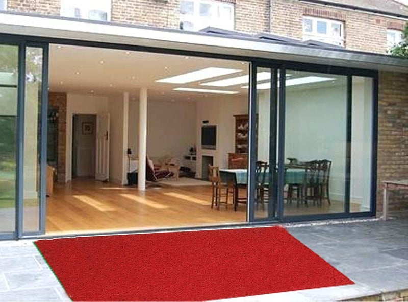 ATOOTFUSION Non-Slip Cushion Noodle Mat for Home Entrance | Heavy Duty Main Door Mat with Rubber Back, PVC Floor Mat | Paydan | Foot Mat for Balcony Dirt Traper Bathroom Area Rug | 2x9 Feet | Red - Image 2