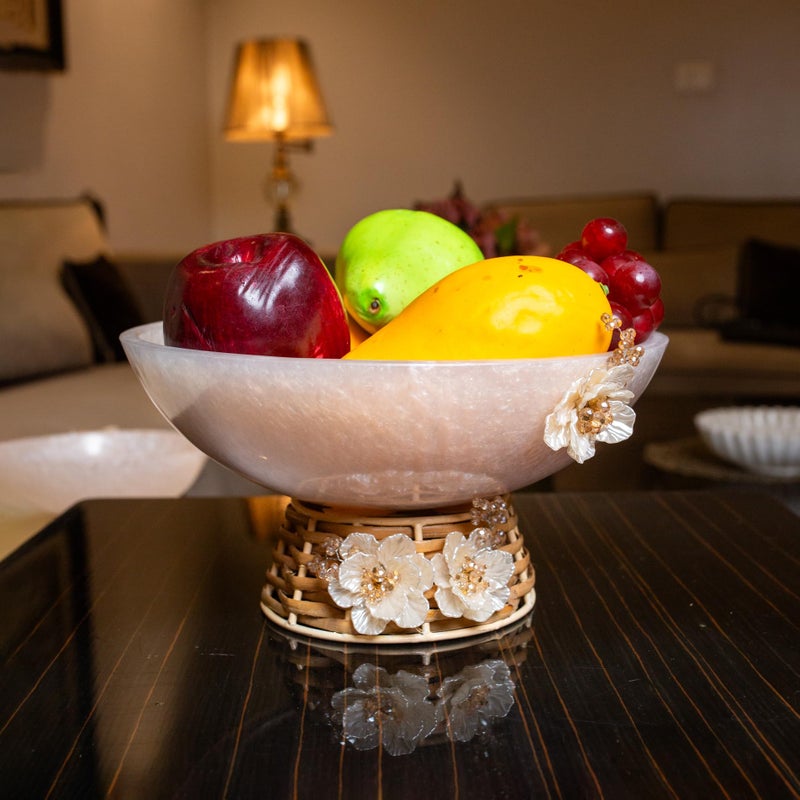 PRET HOMES Resin Serving Bowl with Steel Base, Bowl with Flower Decorated Stand (Big) - Image 2