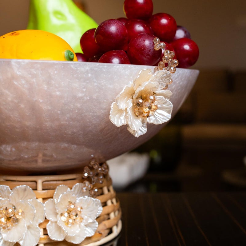 PRET HOMES Resin Serving Bowl with Steel Base, Bowl with Flower Decorated Stand (Big) - Image 3