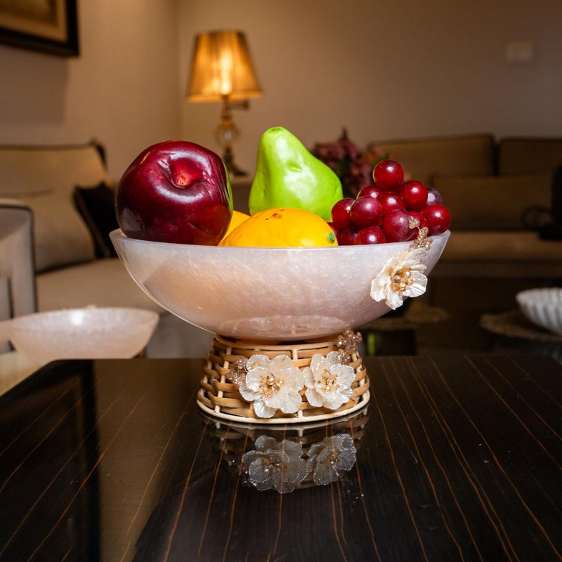 PRET HOMES Resin Serving Bowl with Steel Base, Bowl with Flower Decorated Stand (Big) - Image 1