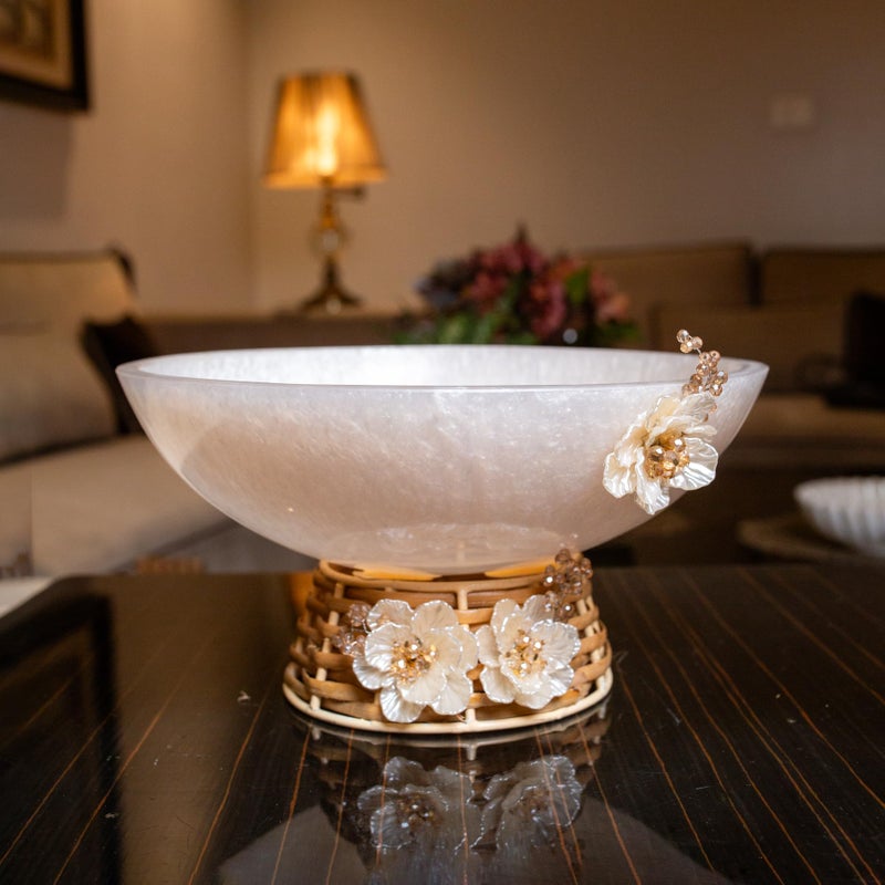 PRET HOMES Resin Serving Bowl with Steel Base, Bowl with Flower Decorated Stand (Big) - Image 5
