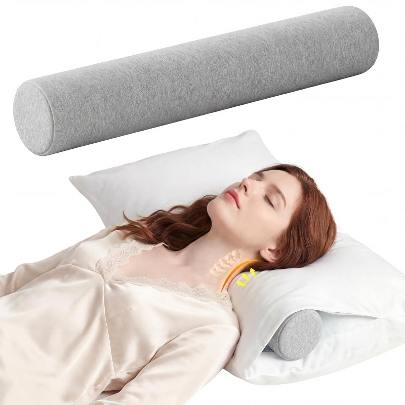 Cooling Memory Foam Neck Roll Pillow for Neck Pain Relief - Round Neck Support Pillow for Sleeping - Image 1