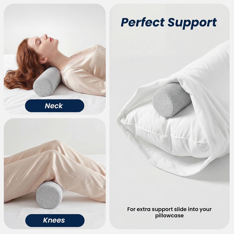 Cooling Memory Foam Neck Roll Pillow for Neck Pain Relief - Round Neck Support Pillow for Sleeping - Image 3