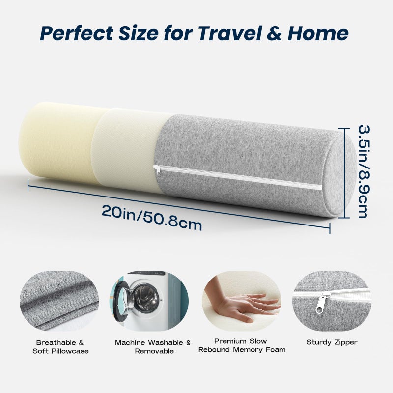 Cooling Memory Foam Neck Roll Pillow for Neck Pain Relief - Round Neck Support Pillow for Sleeping - Image 4