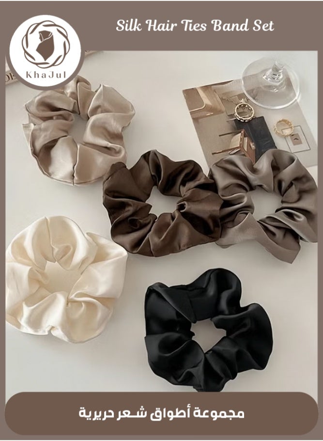 KHAJUL 5PCS Premium Silk Scrunchie Hair Ties, Ultra-Soft Satin No-Crease Bands for Women and Girls (Multicolor) - Image 1