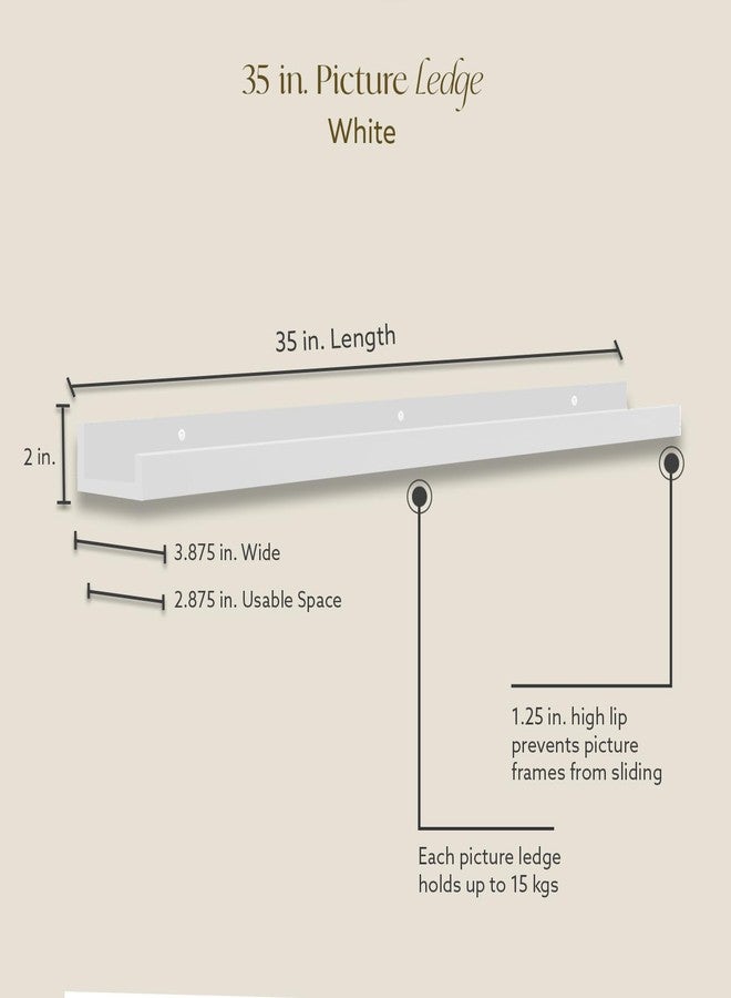 Opposite Wall 35 in White Pine Wood Wall Mounted Floating Picture Ledge Shelf | Minimalist, 1 Shelf, Ideal for Bedroom, Kitchen, Bathroom, Office, Easy Installation, Mounting Hardware Included - Image 3