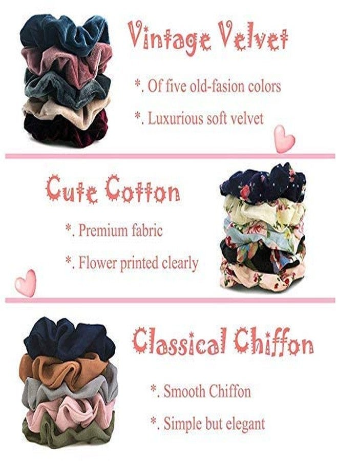BELICIA Multicolour Scrunchies, Velvet, Chiffon, Cotton Elastic Hair Bands for Women -15 Pieces - Image 5