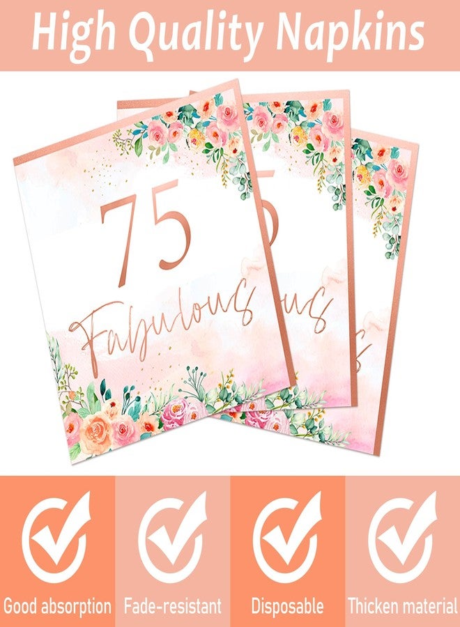 OBUSATT 96Pcs Floral 75th Fabulous Party Supplies 75th Birthday Paper Plates Napkins Rose Gold Party Decorations Years Dinnerware Party Favor Women Tableware Serves 24 - Image 4