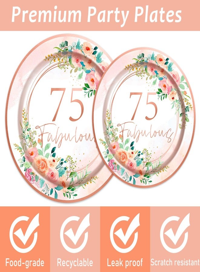 OBUSATT 96Pcs Floral 75th Fabulous Party Supplies 75th Birthday Paper Plates Napkins Rose Gold Party Decorations Years Dinnerware Party Favor Women Tableware Serves 24 - Image 3