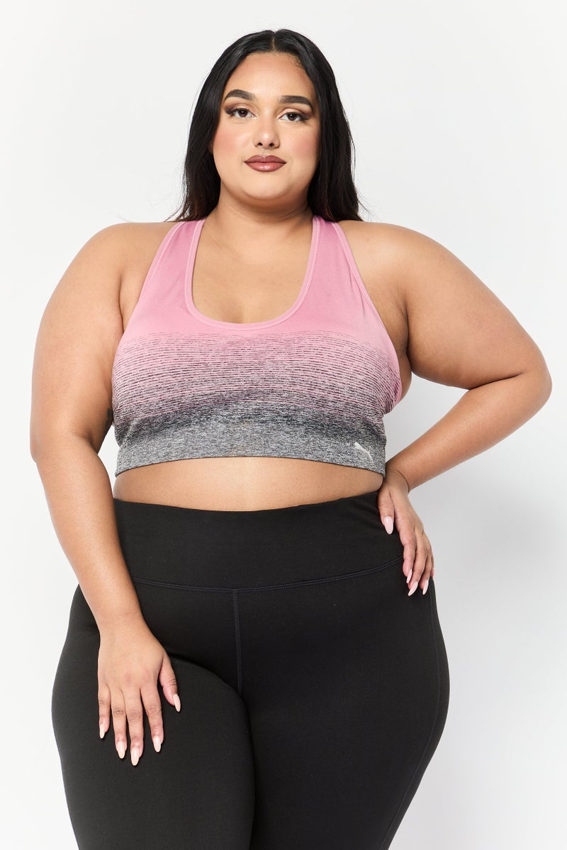 PUMA Women Plus Size Brand Logo Padded Sports Bra, Old Rose/Black - Image 1