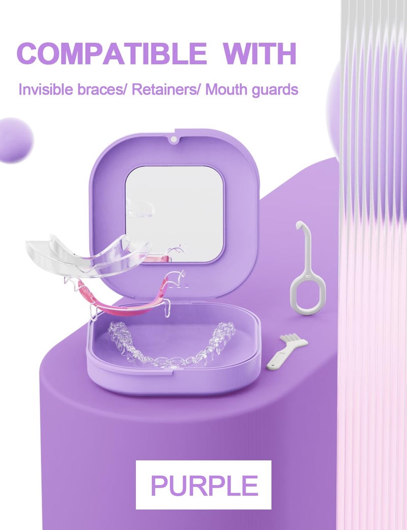 HEMILABÂ® Retainer Case, Slim Aligner Case with Vent Holes, Compatible with Invisalign, Mouth Guard Box with Retainer Removal Tool, Purple - Image 2