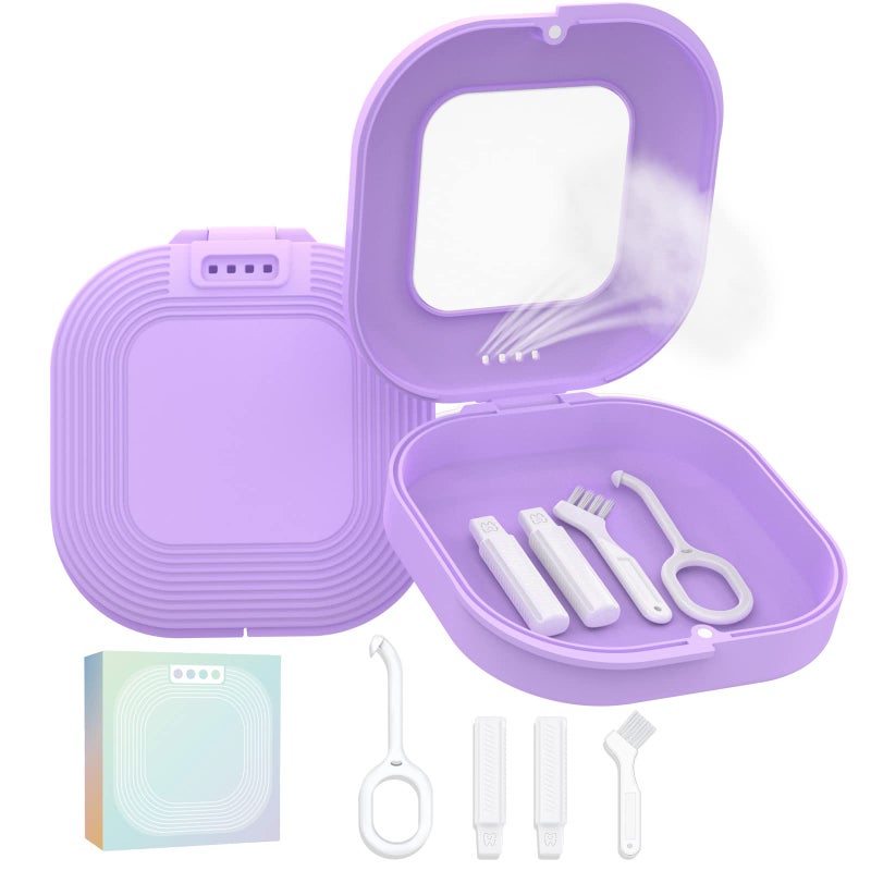 HEMILABÂ® Retainer Case, Slim Aligner Case with Vent Holes, Compatible with Invisalign, Mouth Guard Box with Retainer Removal Tool, Purple - Image 1