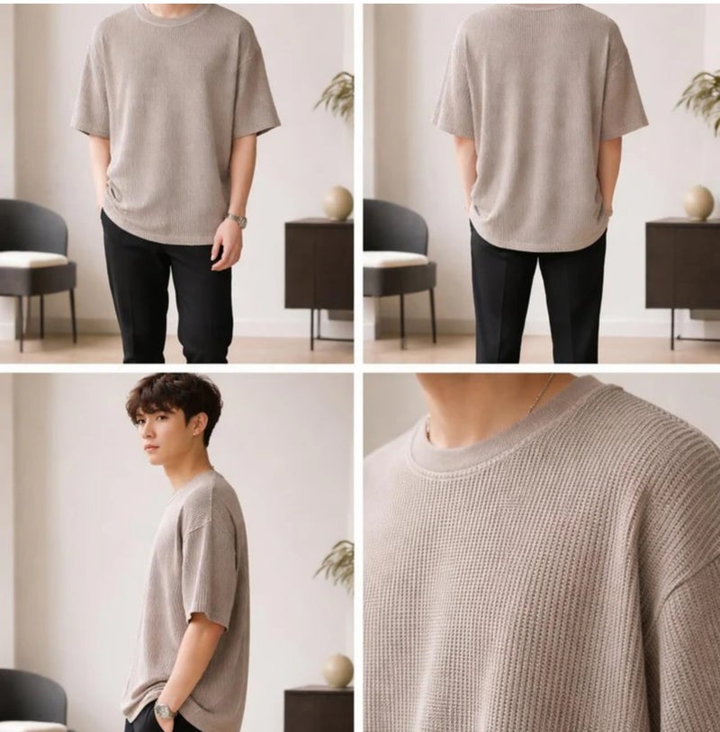 Aroma Aura Men’s Light Brown Mesh T-Shirt - Image 1