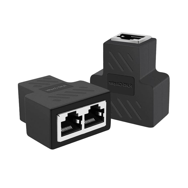 FENTICO RJ45 Ethernet Splitter, 1 to 2 Ethernet Extender Connector Female to 2 Female 8P8C Network Plug LAN Coupler for Cat5 Cat5e Cat6 Cat6e Cat7 Cable. (1 Pc - Black) - (CAN'T RUN BOTH AT THE SAME TIME) - Image 1