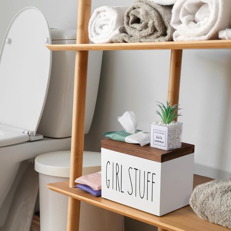 Tampon Holder for Bathroom, Feminine Product Organizer, Pad Organize Case with hinged lid, Wood Feminine Product Organizer Shark Week Tampon Storage, Lady Stuff Box for Bathroom Accessories - Image 3
