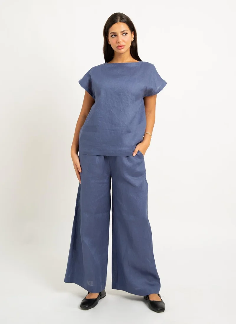 كاف ميم طقم كتان خفيف دينم أزرق