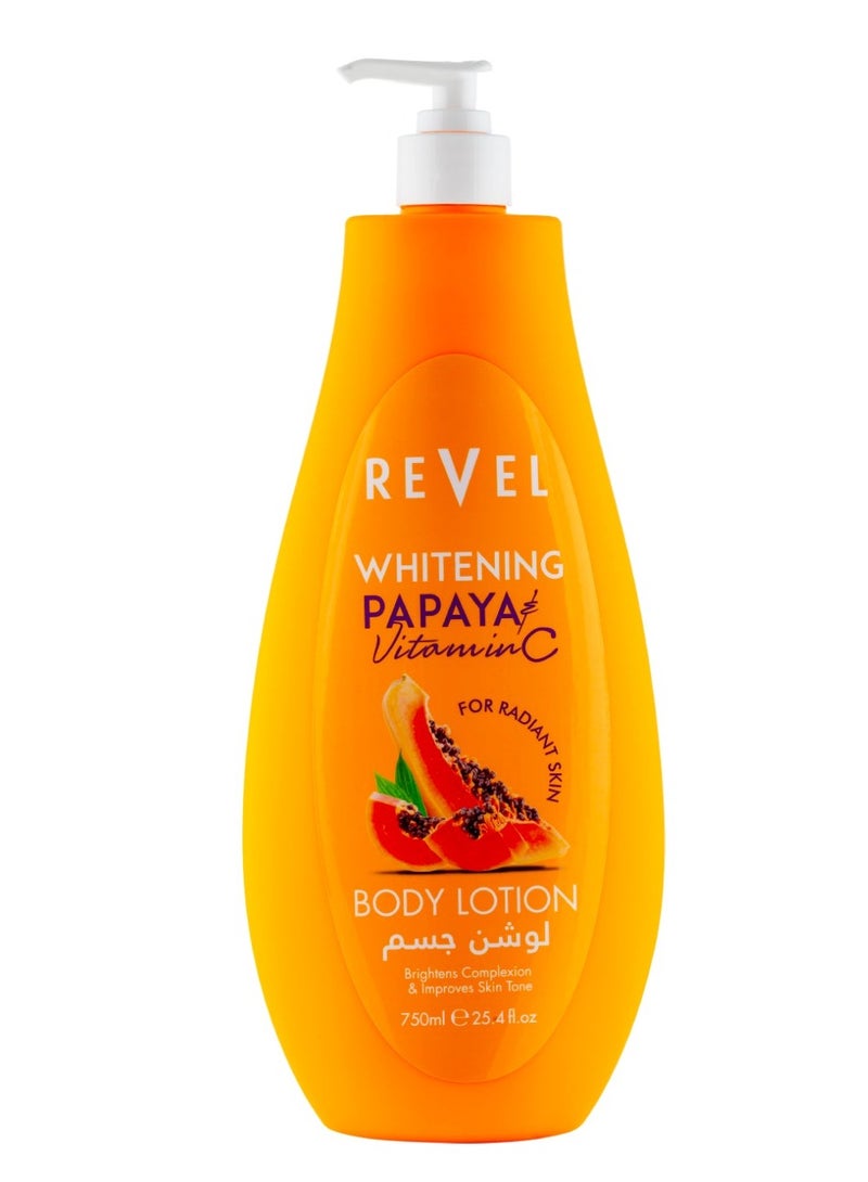 Revel لوشن تبييض الجسم ريفيل بابايا 750 مل، مستخلص البابايا الطبيعي وفيتامين إي، لجميع أنواع البشرة، مرطب يومي للعناية بالبشرة، للرجال والنساء - Image 1