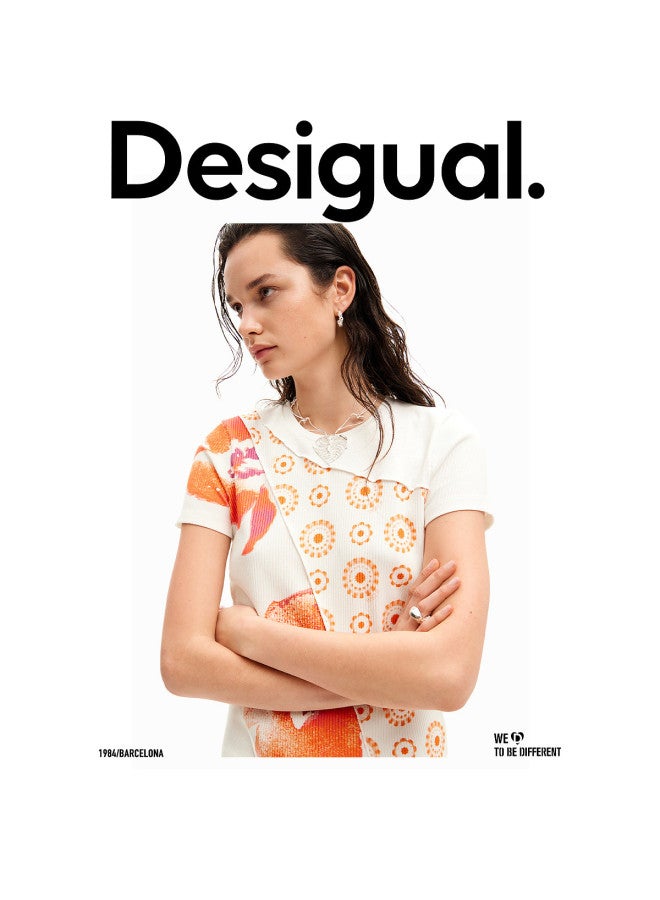 DESIGUAL ribbed Print Patch Round Neck Women's T-shirt - Image 3