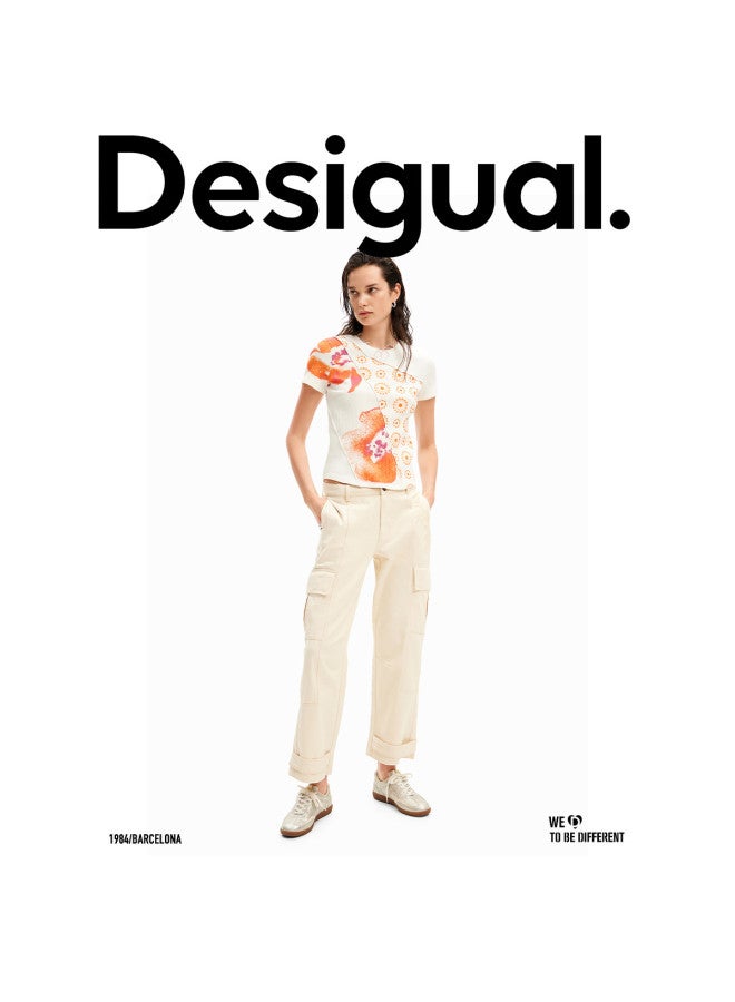 DESIGUAL ribbed Print Patch Round Neck Women's T-shirt - Image 5