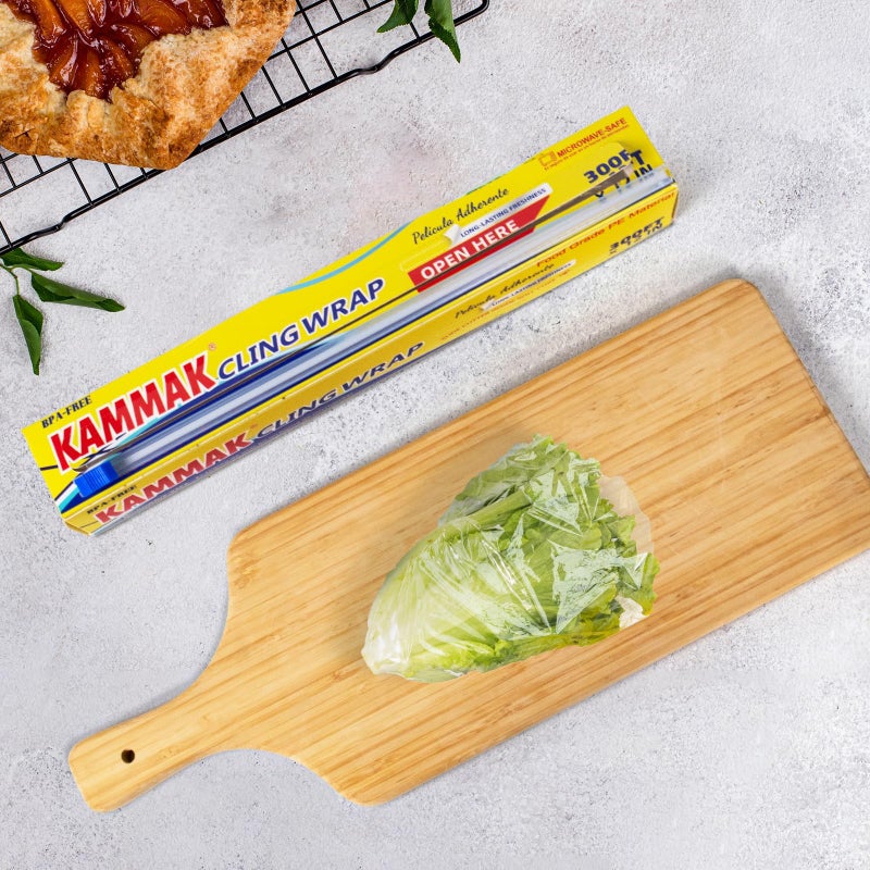 KAMMAK Plastic Wrap with Slide Cutter Food Cling Wrap 12 Inch Kitchen Cling Film BPA-Free Microwave-Safe 300 Ft Roll Food Service Film Quick Cut for Restaurant (2 Pack) - Image 3