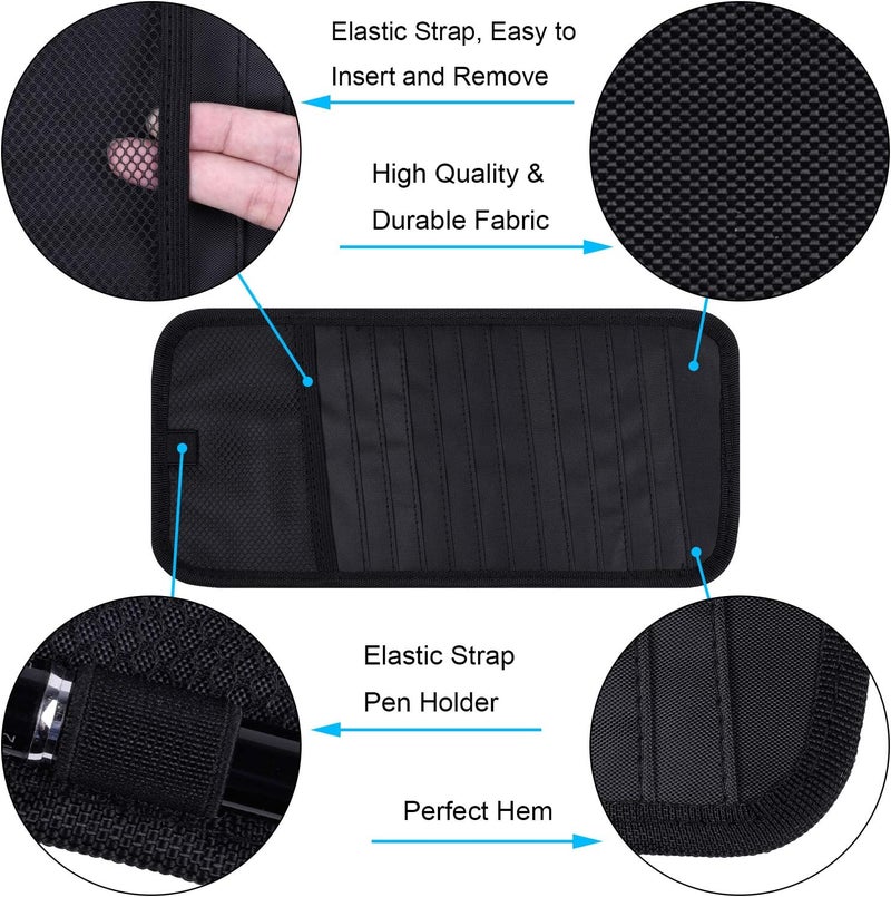 wisdompro Car CD Case Holder, Vehicle Sun Visor Organizer for Cars with 12 DVD Storage Sleeves, 1 Mesh Pocket, 1 Pen Holder and Elastic Strap, Black - Image 5