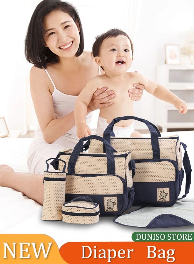 Loquat 5-in-1 Set Multi Function Baby Diaper Bag,Mummy Babies Bags, Changing Set Handbag Diaper Bag Tote Baby Diaper Bag for Mom Dad, Large Capacity, Large Travel Baby Bag for Boys Girls with Changing pad - Image 1