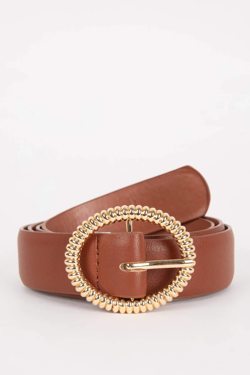 Woman Oval Buckle Faux Leather Jean Belt