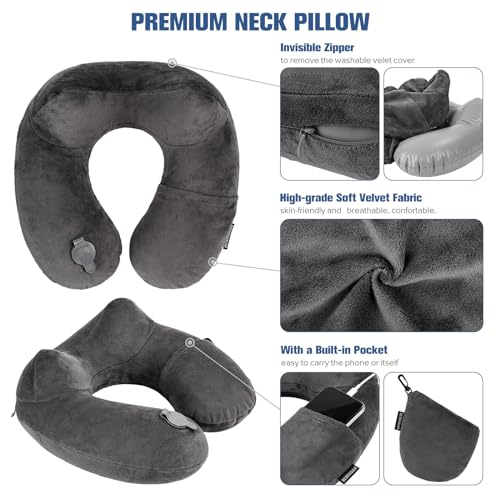 Rewondah Inflatable Travel Pillow for Sleeping Airplane - Inflatable Neck Pillow for Traveling on Plane with Washable Cover, Blow up Neck Travel Pillow for Airplanes, Cars - Portable and Comfortable - Image 3