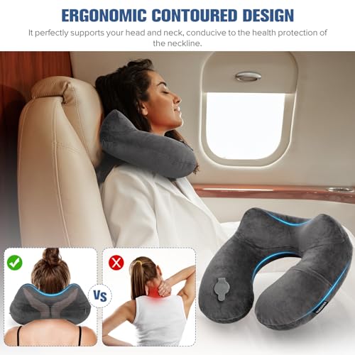 Rewondah Inflatable Travel Pillow for Sleeping Airplane - Inflatable Neck Pillow for Traveling on Plane with Washable Cover, Blow up Neck Travel Pillow for Airplanes, Cars - Portable and Comfortable - Image 2