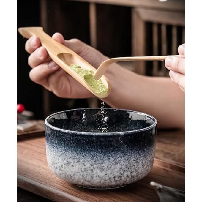 يو-هومي مجموعة خفق شاي الماتشا الياباني المكونة من 6 قطع، مجموعة حفل شاي الماتشا W، خفق ماتشا Chasen، مغرفة تقليدية Chashaku، حامل مغرفة، منخل شاي، أوعية خزفية لحفل الشاي الياباني التقليدي B - Image 5