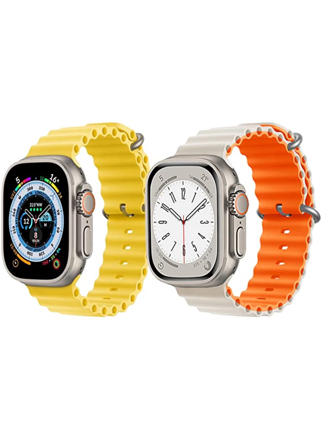 IAF Silicone Ocean Band Strap for Apple Watch Ultra 8 49mm Yellow Single Color Strap with White/Orange Double Side Strap Set of 2